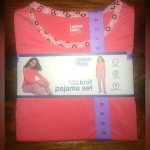 Lands End 2 pc pajama set size XS coral pink long sleeve drawstring pant NWT